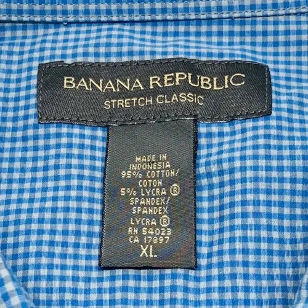 Banana Republic Dress Shirt‎ Men's XL Blue Mini Check Stretch Classic Poplin EUC